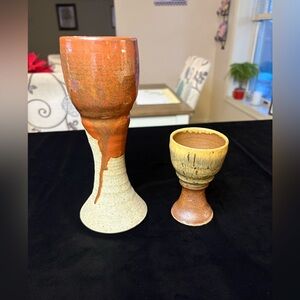 Pair Of Vintage Pottery Goblets